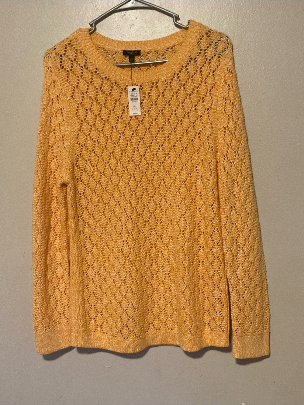 Talbots Open-Knit Crewneck Sweater in Mustard